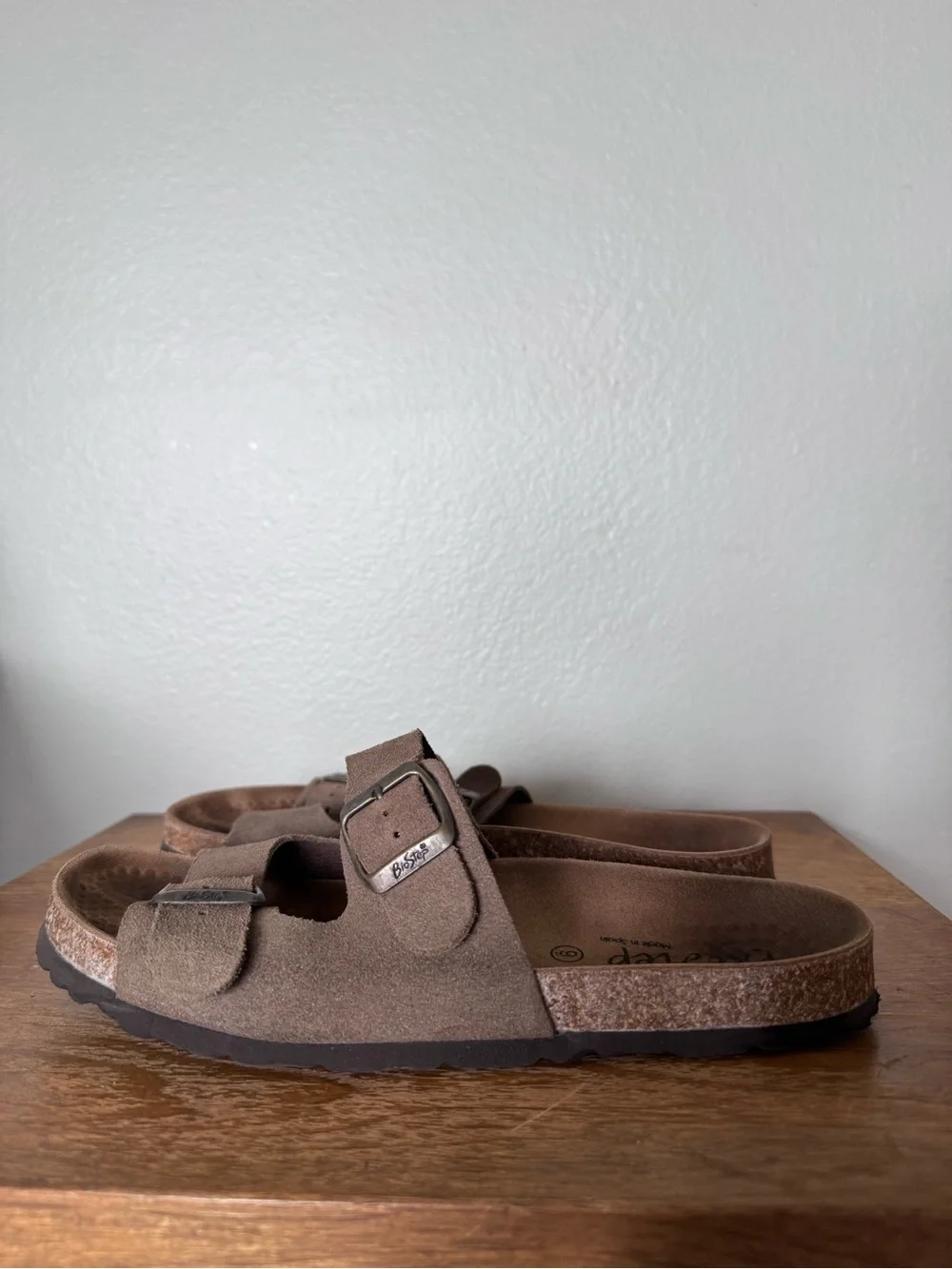 BioStep Brown Suede Leather Slide On Sandals Size 9